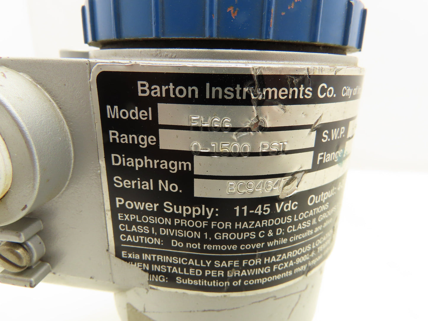 ITT Barton FHGG Flow Control Pressure Transmitter 0-1500PSI 1/4" Manifold