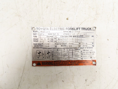 Toyota 24320-10922-71 Electric Forklift 7FBEU15 Contactor Panel Assembly 36V