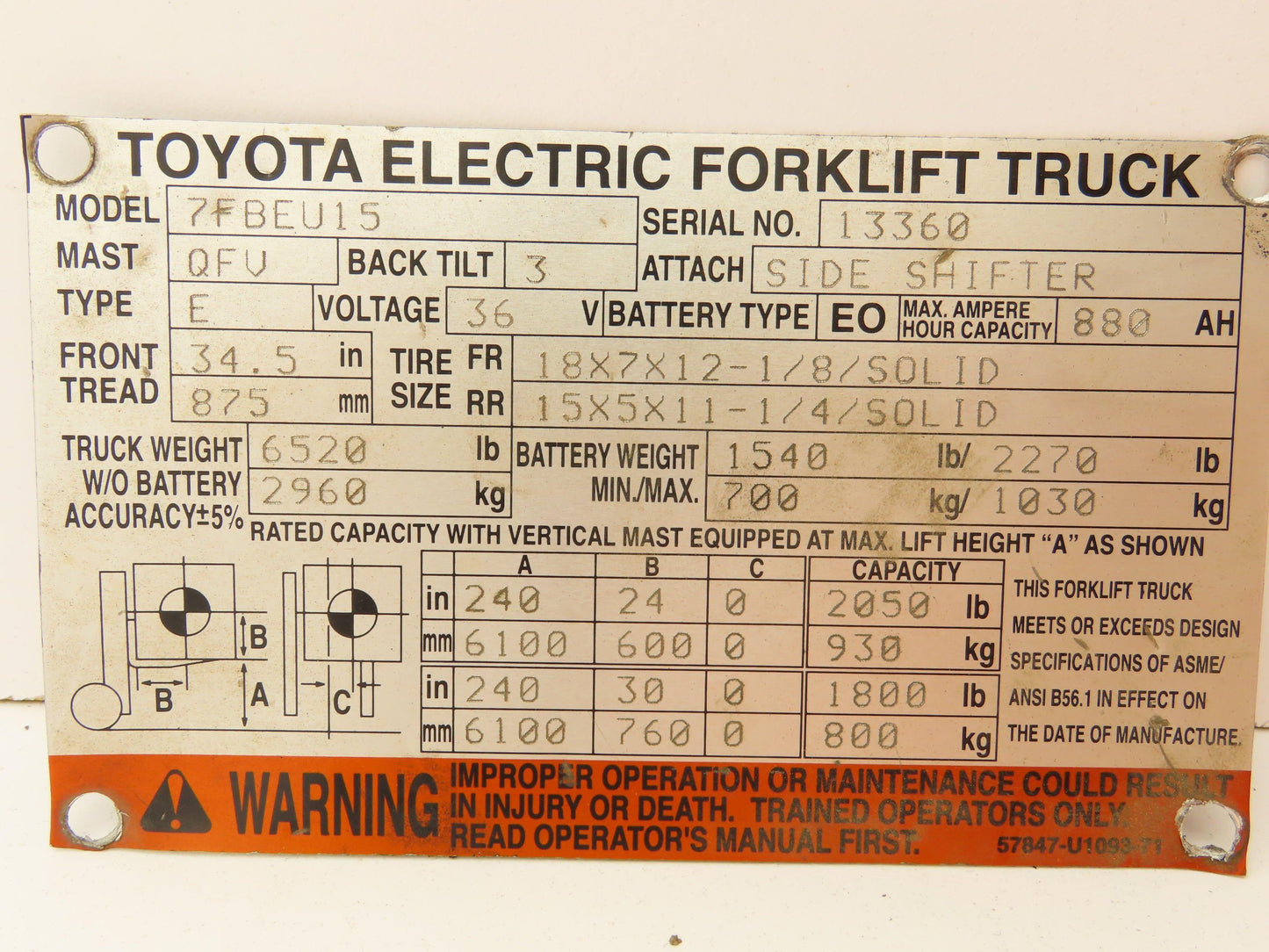Toyota ACA1223 Electric Forklift 7FBEU15 Plug Relay 48VDC