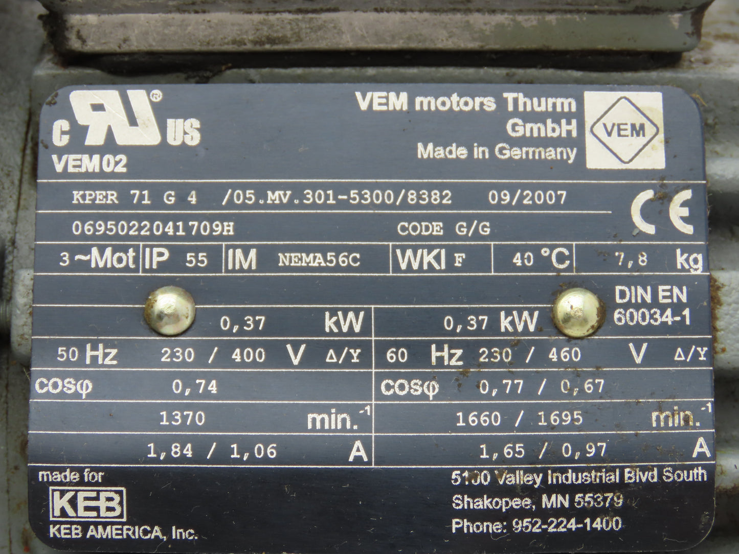 Leeson HMQ518-37-H-56-12 Reducer 37:1 Gearmotor .5Hp 46 RPM 230/460V 3PH 56C