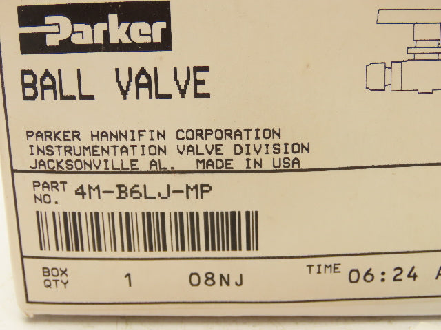Parker Hannifin 4M-B6LJ-MP Ball Valve 3 Way 1500PSI B Series