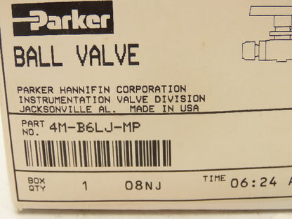 Parker Hannifin 4M-B6LJ-MP Ball Valve 3 Way 1500PSI B Series