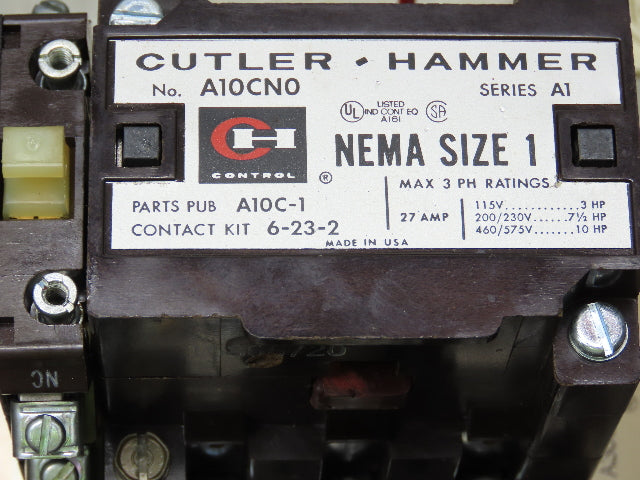 Cutler Hammer A30CWA0 Combination Motor Starter Size 1 Stainless 10Hp Non Fused