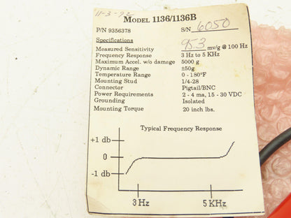 Vibra-Metrics 1136 Accelerometer Sensor 15-30VDC 4mA 20"Lbs Of Torque 13"Cable