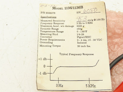 Vibra-Metrics 1136 Accelerometer Sensor 15-30VDC 4mA 20"Lbs Of Torque 13"Cable