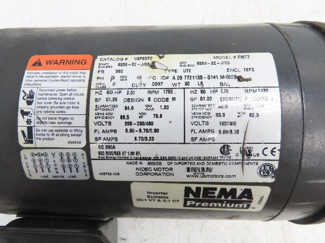 Grove Gear 60:1 Double Reduction Gearmotor 14 RPM Output RH 2Hp 460V 3PH 56C