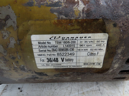 Danaher Controls TSW 180/6-200 Hyster Forklift E60Z Traction Motor 36/48V 961RPM