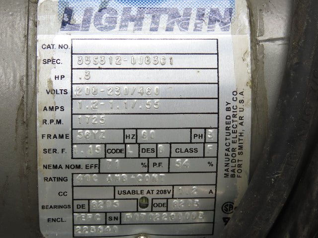 Lightnin EKXJ-33 Clamp-Mount Drum Tank Mixer Agitator .3Hp 1725 RPM 230/460V 3PH