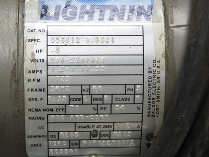 Lightnin EKXJ-33 Clamp-Mount Drum Tank Mixer Agitator .3Hp 1725 RPM 230/460V 3PH