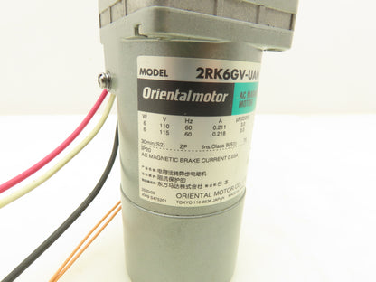 Orientalmotor 2RK6GV-UAM Gearmotor 6W 1/125Hp 115V 1PH 360:1 Gearhead 2GV360B