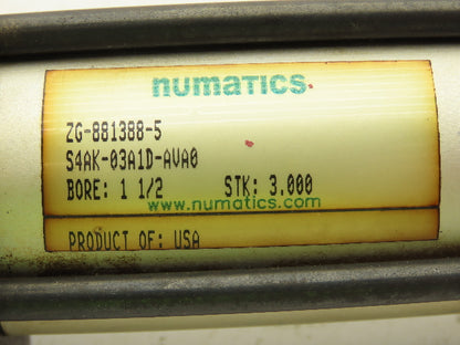 Numatics S4AK-03A1D-AVA0 Pneumatic Cylinder 1-1/2" Bore 3' Stroke