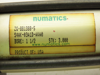 Numatics S4AK-03A1D-AVA0 Pneumatic Cylinder 1-1/2" Bore 3' Stroke