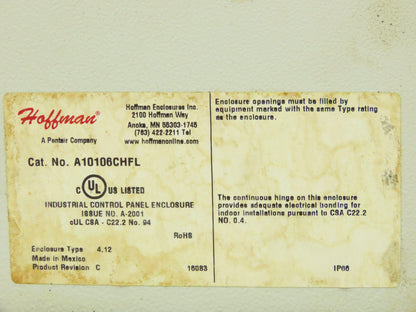 Hoffman A10106CHFL Electrical Enclosure Junction Box 10x10x6"