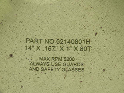 Royce 02140801H Universal Cut Off Saw Blade 14" x80 Tooth x .157" Kerf x 1" Bore