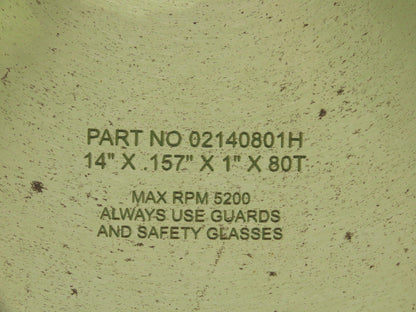 Royce 02140801H Universal Cut Off Saw Blade 14" x80 Tooth x .157" Kerf x 1" Bore