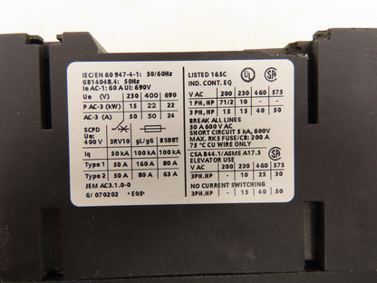 Siemens 3RT1036-1BB40 Motor Starter Contactor 460VAC 40HP Aux Relay 24VDC Coil