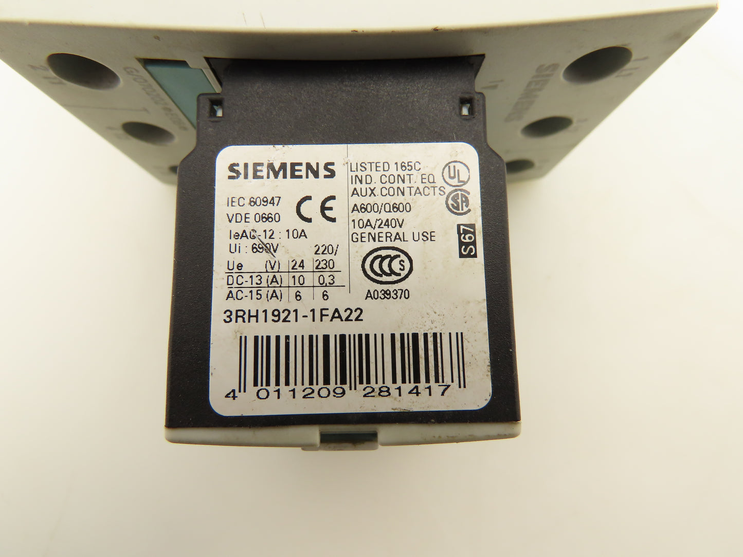 Siemens 3RT1036-1BB40 Motor Starter Contactor 460VAC 40HP Aux Relay 24VDC Coil