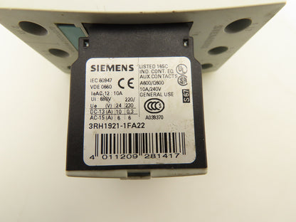 Siemens 3RT1036-1BB40 Motor Starter Contactor 460VAC 40HP Aux Relay 24VDC Coil