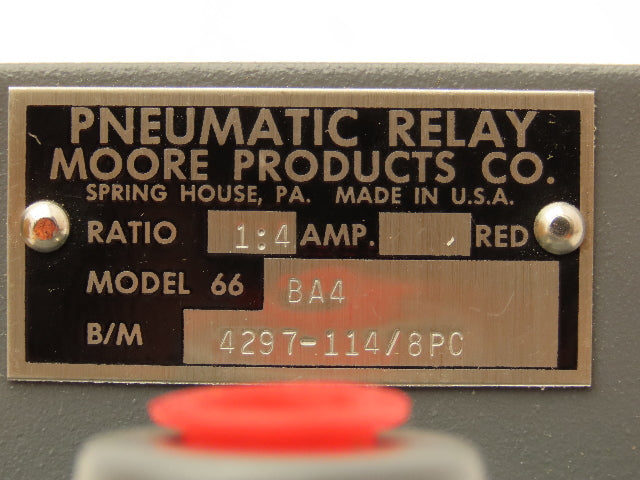 Moore 4297-114/8PC pneumatic relay 1:4 Ratio Amp Red 1/4" NPT