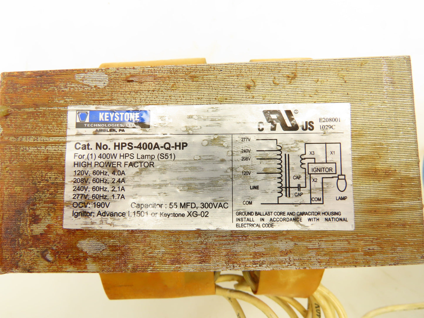 Keystone HPS-400A-Q-HP Ballast Kit 400W High Pressure Sodium Quad Tap 120-277V