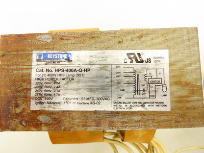 Keystone HPS-400A-Q-HP Ballast Kit 400W High Pressure Sodium Quad Tap 120-277V
