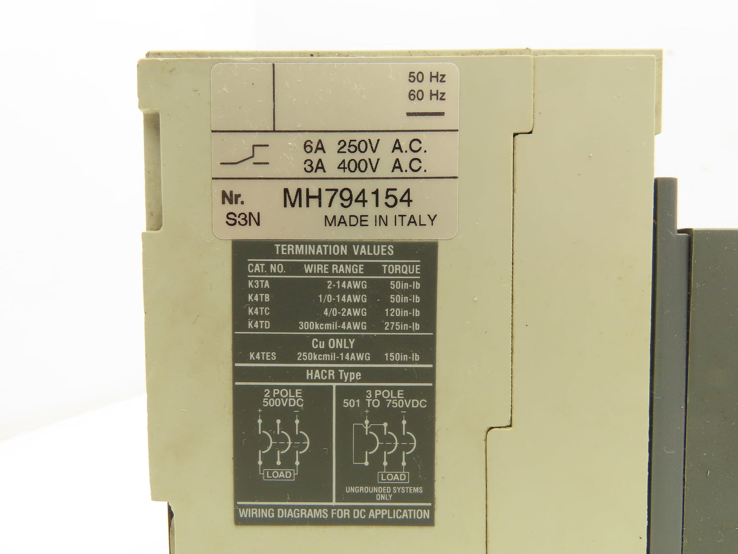 ABB S3N Circuit Breaker Trip Sace S3 600VAC 50A 3 Pole With 10-3/4" Shaft