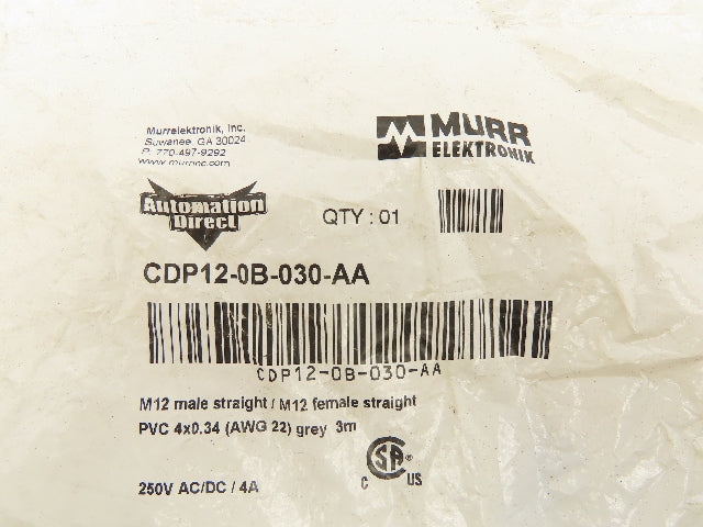 Automation Direct/Murr Elektronik CDP12-0B-030-AA Patch Cable M12 3M Lot Of 2
