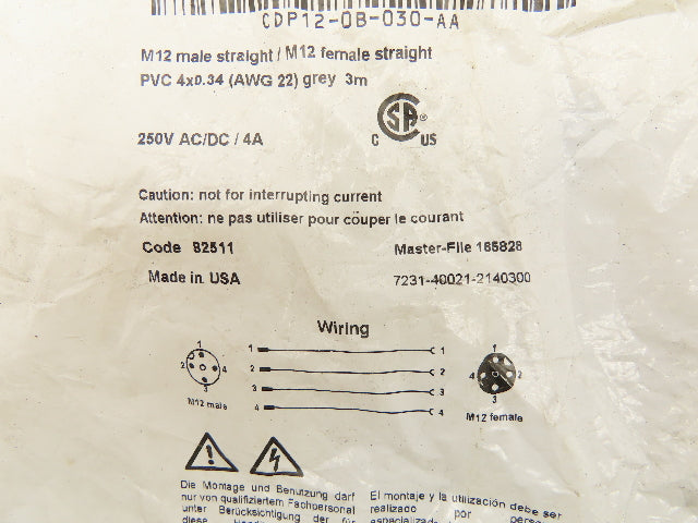Automation Direct/Murr Elektronik CDP12-0B-030-AA Patch Cable M12 3M Lot Of 2