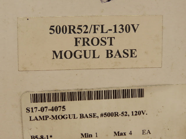 Candela 500R52/FL-130V Mogul Base Incandescent Lamp Frost 500W 130V