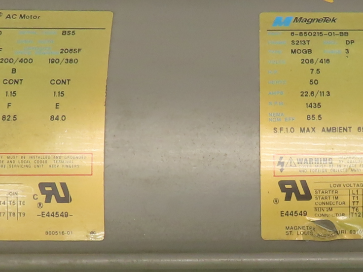 MagneTek Century E-Plus AC Motor 7.5HP 1435 RPM 208-230/400V 3PH 50HZ