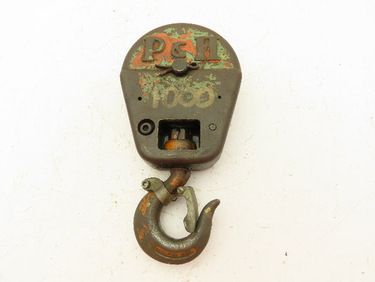 P&H 1/2 Ton Single Sheave Crane Hoist Swivel Hook Snatch Block 1000 Lb Load