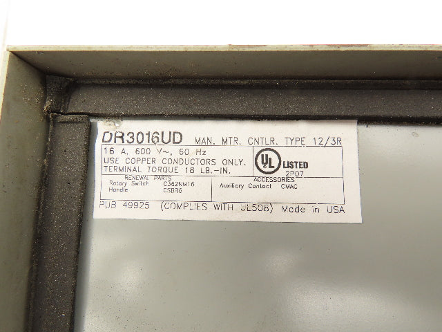 Eaton DR3016UD Nonfusible Enclosed Disconnect Switch 16A 600V 4 pole