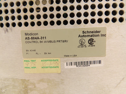 Schneider AS-884A-311 Modicon PLC Control Module 8K MBUS Port & Rio