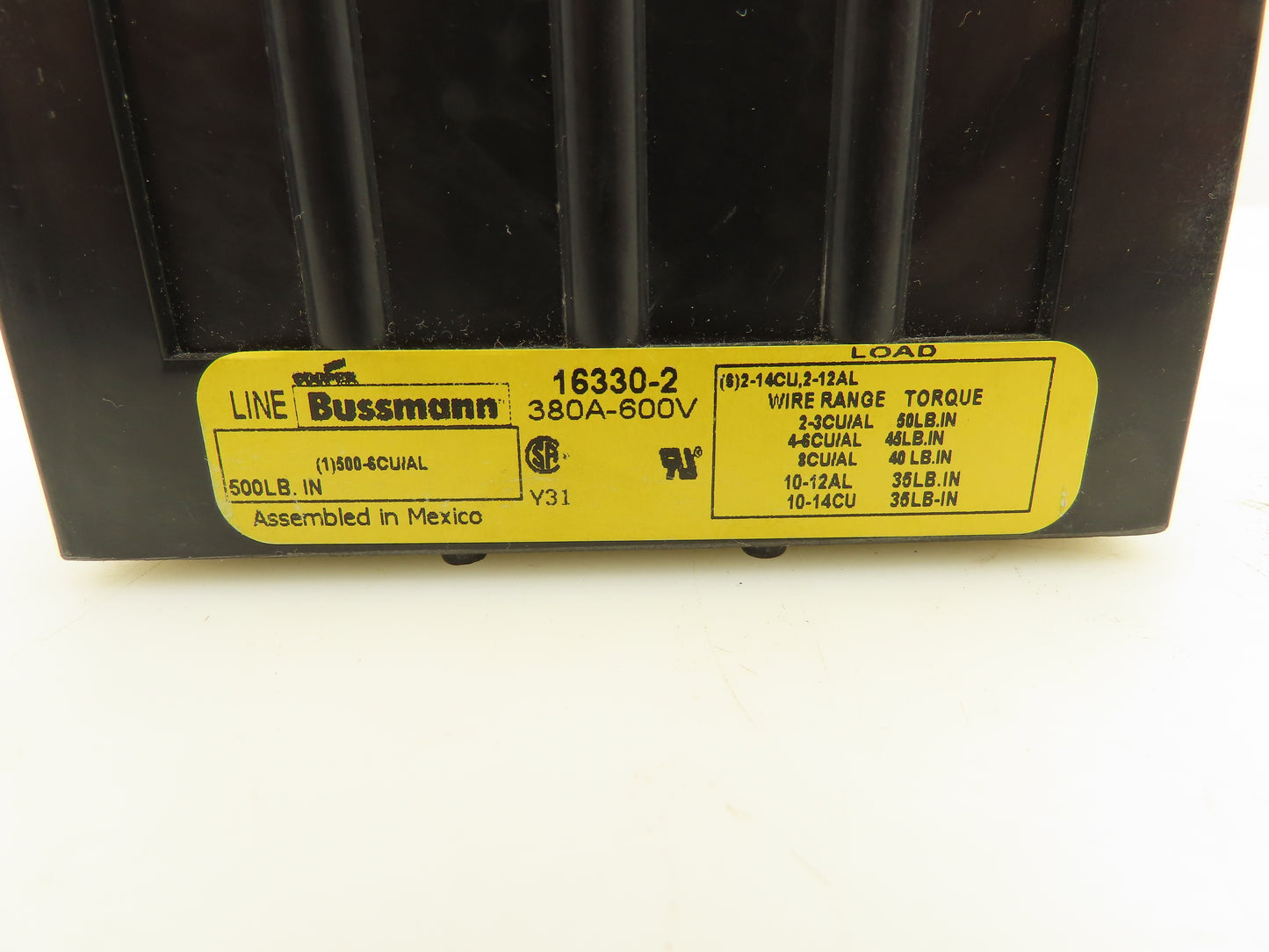 Bussmann 16330-2 Power Distribution Block 600VAC 380A 2 Pole