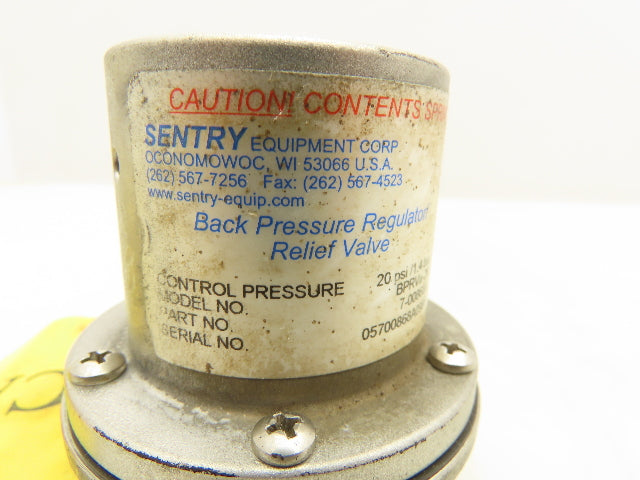 Sentry BPRVA-20 Back Pressure Regulator/Relief Valve 20 psi 1/4 NPT"