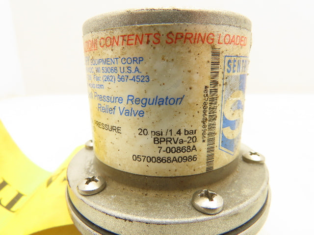 Sentry BPRVA-20 Back Pressure Regulator/Relief Valve 20 psi 1/4 NPT"