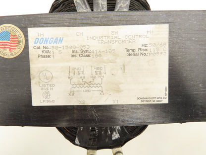 Dongan 50-1500-053 Industrial Control Transformer 1.5KVA 1PH 240-480VAC 120VAC