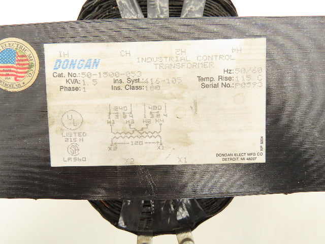 Dongan 50-1500-053 Industrial Control Transformer 1.5KVA 1PH 240-480VAC 120VAC
