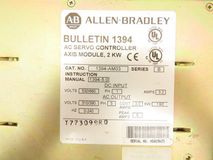 Allen Bradley 1394-AM03 Axis Module 2Kw 310/390VAC 530/680VDC 1 & 3 PH 3-6A