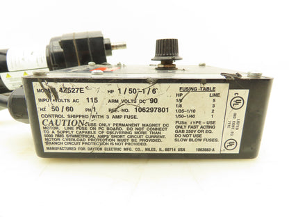 Dayton 6Z911B DC Gearmotor 90V 1/40Hp 362:1 Reducer 5 RPM w/Speed Control 4Z527E