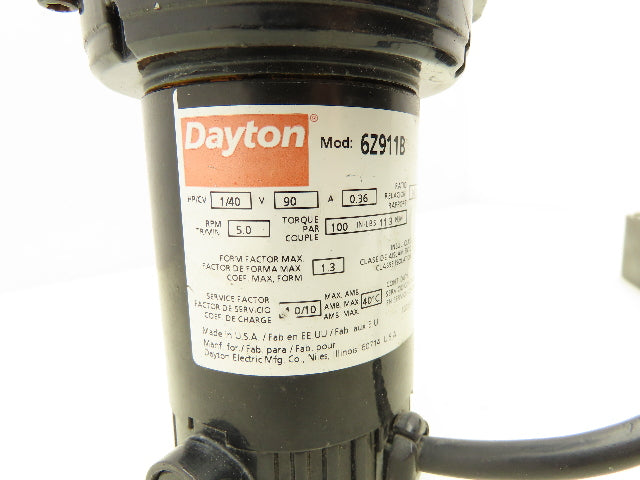 Dayton 6Z911B DC Gearmotor 90V 1/40Hp 362:1 Reducer 5 RPM w/Speed Control 4Z527E