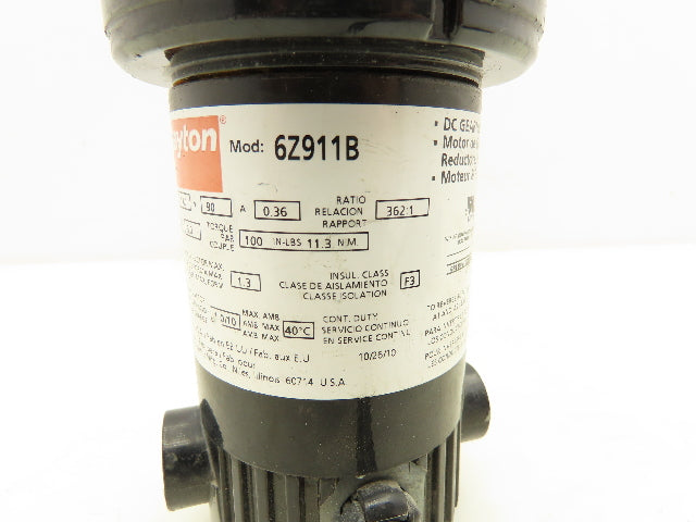 Dayton 6Z911B DC Gearmotor 90V 1/40Hp 362:1 Reducer 5 RPM w/Speed Control 4Z527E