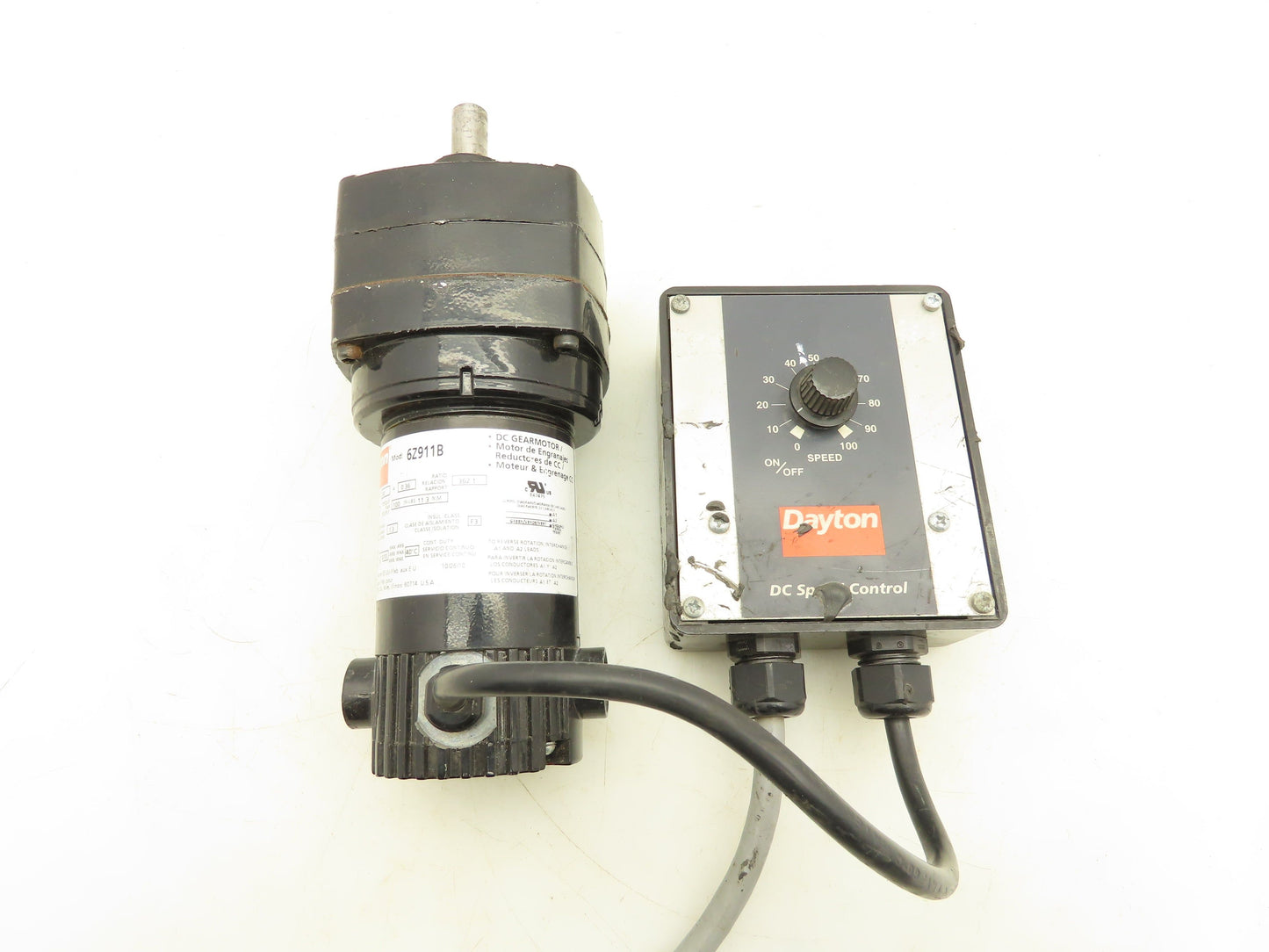Dayton 6Z911B DC Gearmotor 90V 1/40Hp 362:1 Reducer 5 RPM w/Speed Control 4Z527E