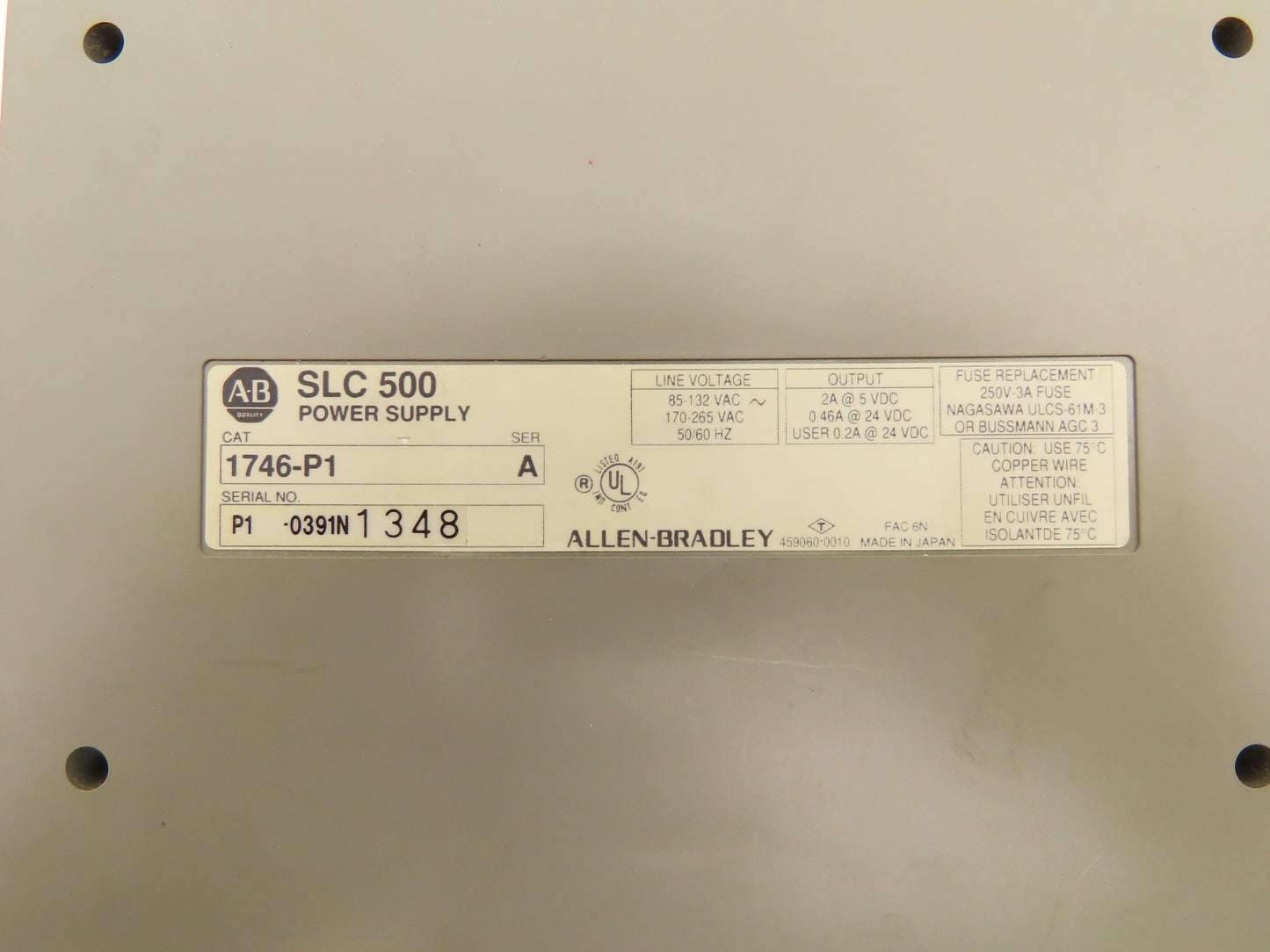 Allen Bradley 1746-P1 Power Supply 85-132VAC 0.46A@24VDC Series A Lot Of 2