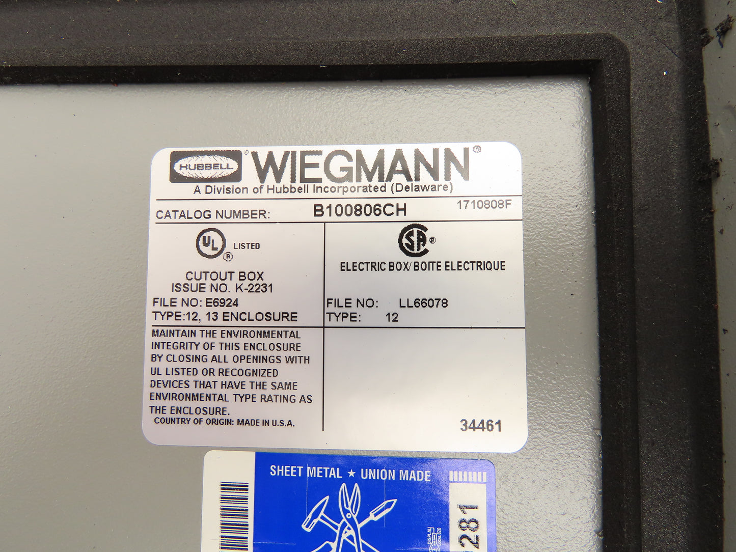 Wiegmann B100806CH Wall Mount Electrical Enclosure 10x8x6" With Disconnect