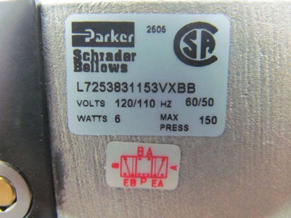Parker Schrader Bellows L7253831153VXBB 120v/60Hz Pneumatic Soleniod Valve