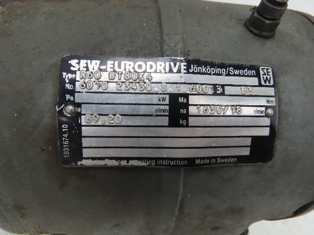 Sew-Eurodrive R60 DT80K4 Inline Gearmotor .55kW 240/480V 3PH 89:1 Reducer 18 RPM