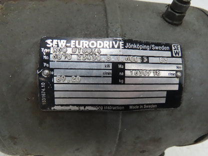 Sew-Eurodrive R60 DT80K4 Inline Gearmotor .55kW 240/480V 3PH 89:1 Reducer 18 RPM