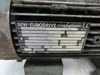 Sew-Eurodrive R60 DT80K4 Inline Gearmotor .55kW 240/480V 3PH 89:1 Reducer 18 RPM