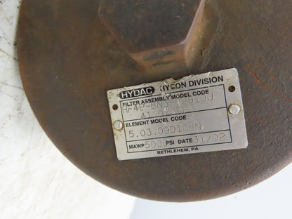 Hydac HF4P-BN3-09G10J41.0/0B6 Hydraulic High Pressure Inline Filter 5000 PSI